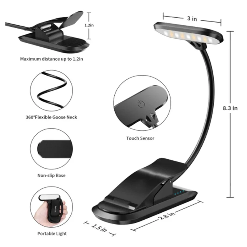 8034 Clip-on Reading Light 360 Degree Gooseneck Stepless Dimming Table Lamp - White