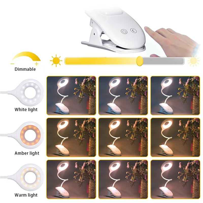 ST-8030 Clip-on LED Light 3 Color Temperature Touch Control Rechargeable ABS Reading Lamp