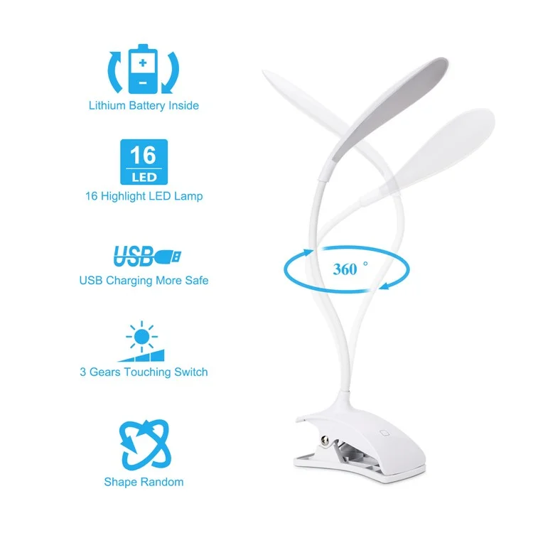 ST-8030 Clip-on Touch Control Reading LED Light Flexible Gooseneck Clamp Lamp mit 3 Helligkeitsstufen