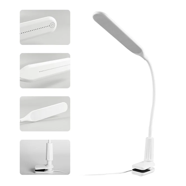 ST-8029 USB Powered Clip-on LED Reading Light Stepless Dimming Touch Control Table Lamp - White