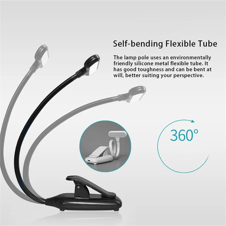 ST-8021 3 Color Temperature Clip-on LED Light Home Dormitory USB Charging Reading Lamp - Black