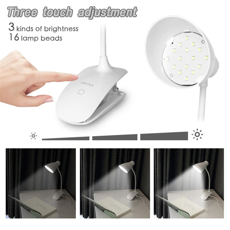 8013F Adjustable Hose Clip-on LED Table Light 3 Brightness USB Charging Reading Lamp