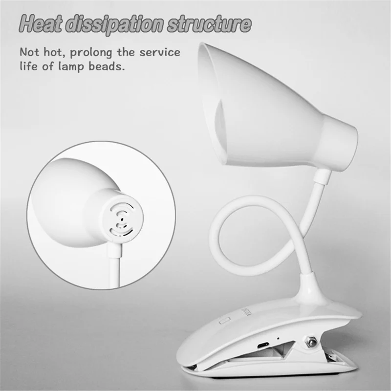 8013F Adjustable Hose Clip-on LED Table Light 3 Brightness USB Charging Reading Lamp