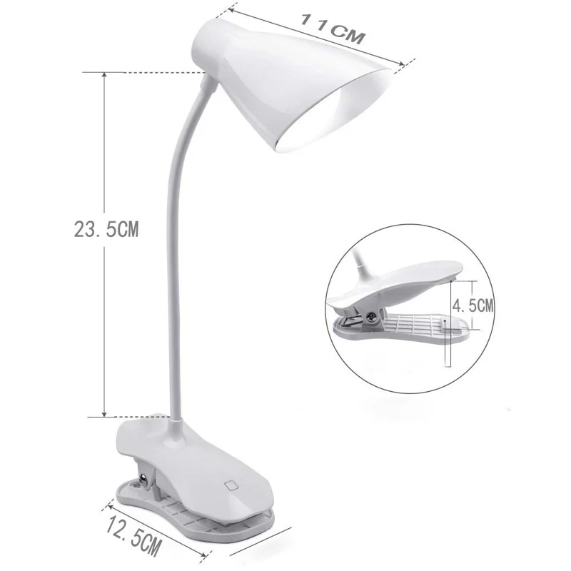 ST-8018F Flexible Hose Clip Base LED Table Light 3 Brightness USB Charging Student Reading Lamp