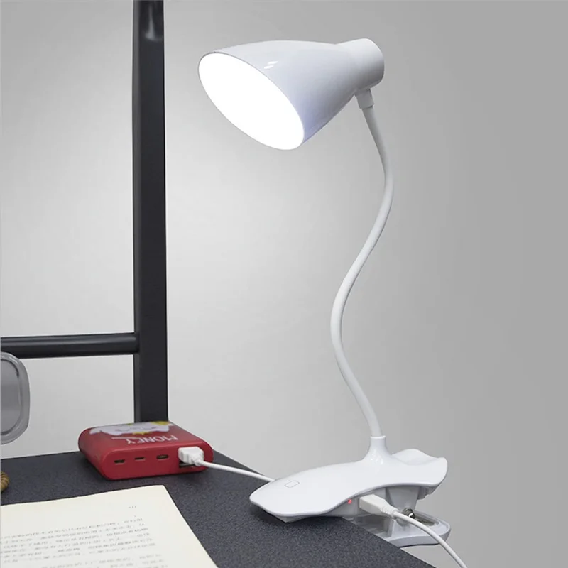 ST-8018F Flexible Hose Clip Base LED Table Light 3 Brightness USB Charging Student Reading Lamp