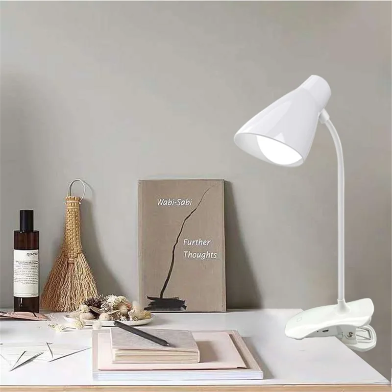 ST-8018F Flexible Hose Clip Base LED Table Light 3 Brightness USB Charging Student Reading Lamp