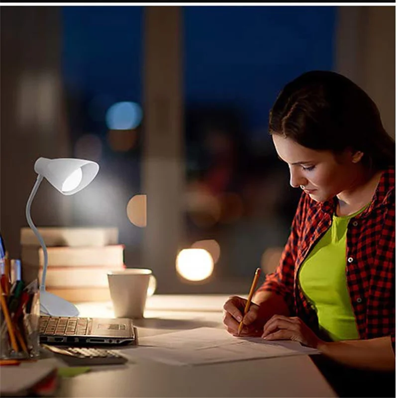 ST-8018F Flexible Hose Clip Base LED Table Light 3 Brightness USB Charging Student Reading Lamp