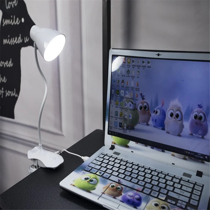 ST-8018F Flexible Hose Clip Base LED Table Light 3 Brightness USB Charging Student Reading Lamp