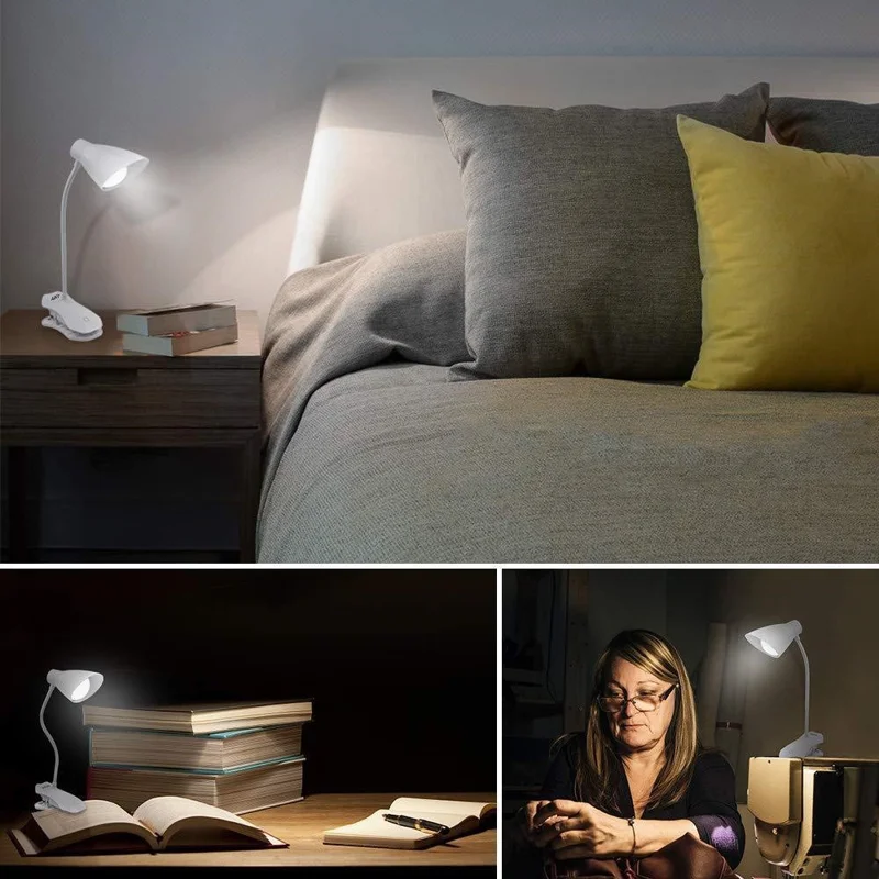 ST-8018F Flexible Hose Clip Base LED Table Light 3 Brightness USB Charging Student Reading Lamp