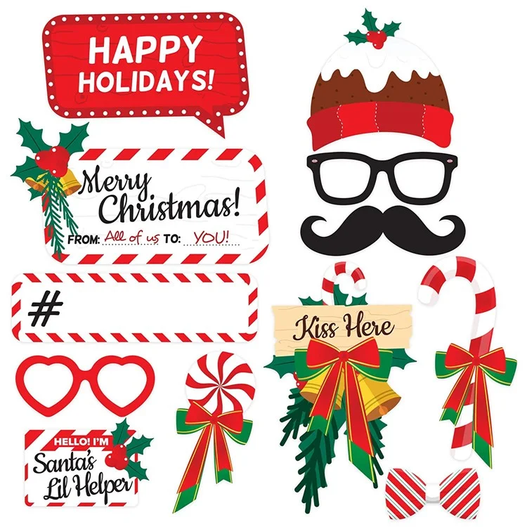 38 pezzi / Set di accessori fotografici natalizi Kit Santa Hat Lips Beard Glasses Birthday Party Supplies