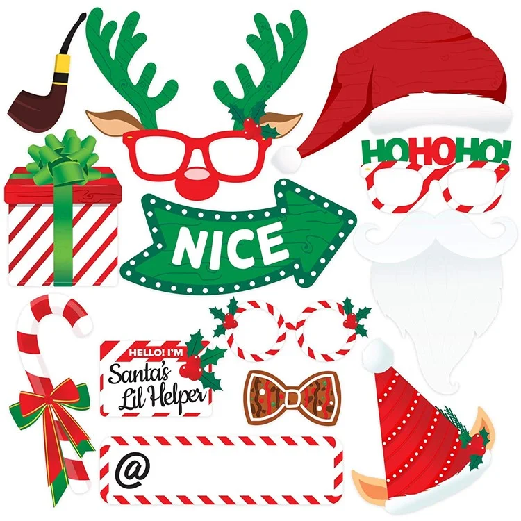 38 pezzi / Set di accessori fotografici natalizi Kit Santa Hat Lips Beard Glasses Birthday Party Supplies