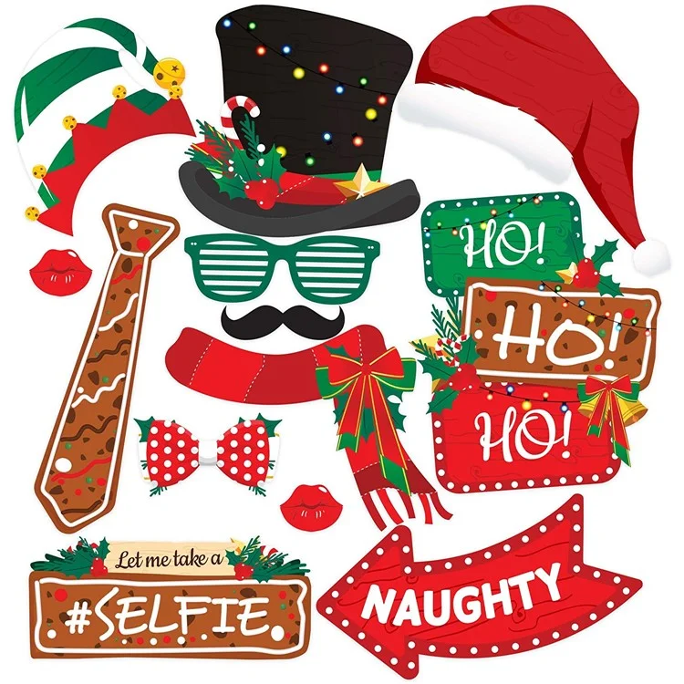 38 pezzi / Set di accessori fotografici natalizi Kit Santa Hat Lips Beard Glasses Birthday Party Supplies