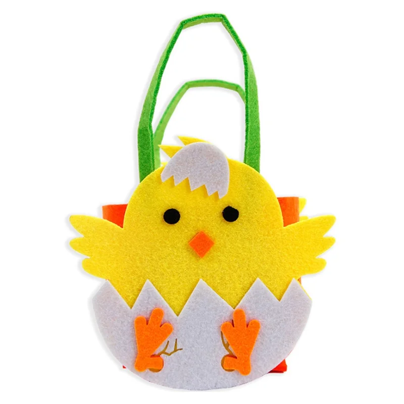 2Pcs Easter Basket Felt DIY Tote Candy Bag for Storing Easter Eggs Toys Gifts Festival Supplies - Eggshell Chick