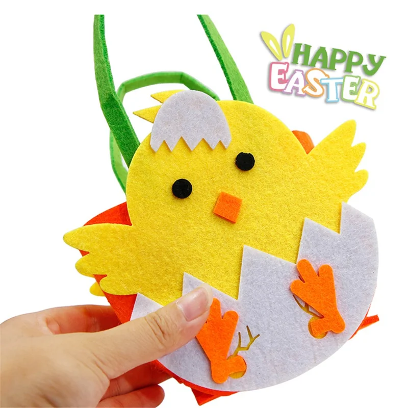 2Pcs Easter Basket Felt DIY Tote Candy Bag for Storing Easter Eggs Toys Gifts Festival Supplies - Eggshell Chick
