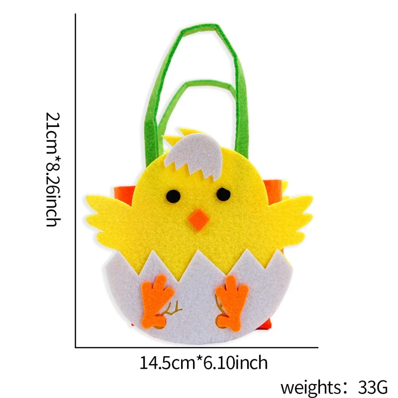 2Pcs Easter Basket Felt DIY Tote Candy Bag for Storing Easter Eggs Toys Gifts Festival Supplies - Eggshell Chick
