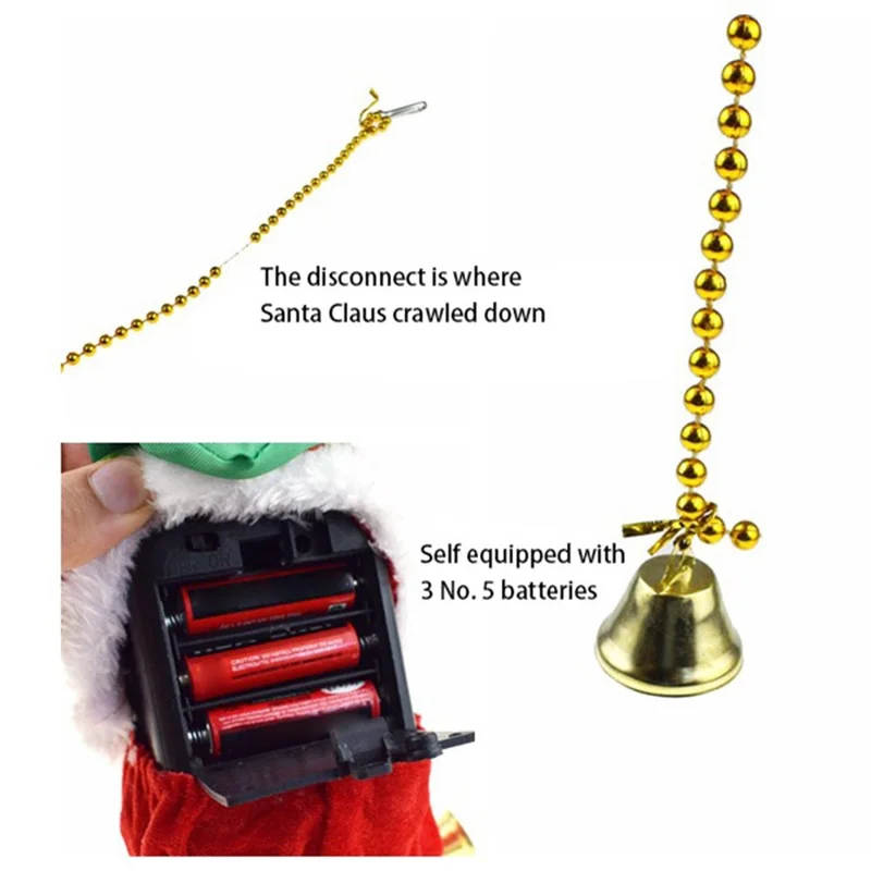 Julemand med elektrisk klatringstøjet Hængende juledekoration Sorte fødder (uden batteri)