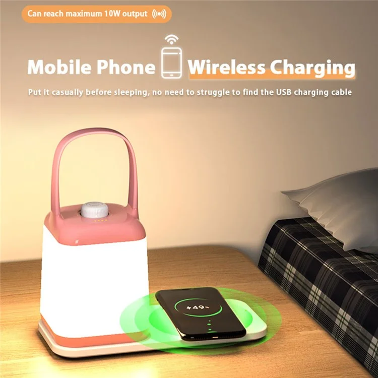 TB-10SW Portable Table Lamp with 5W Wireless Charging Function Dimmable Bedside Night Light - Pink