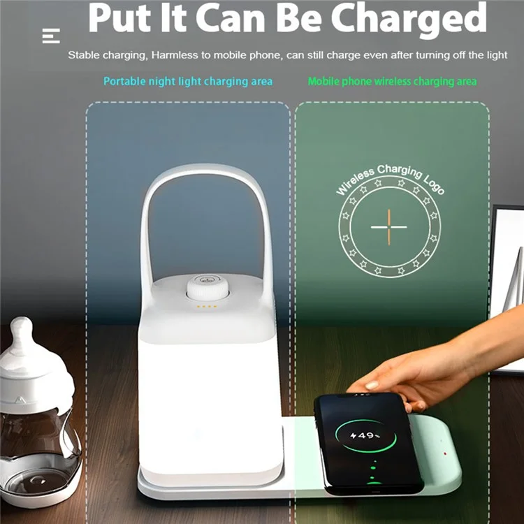 TB-10SW Portable Table Lamp with 5W Wireless Charging Function Dimmable Bedside Night Light - Pink