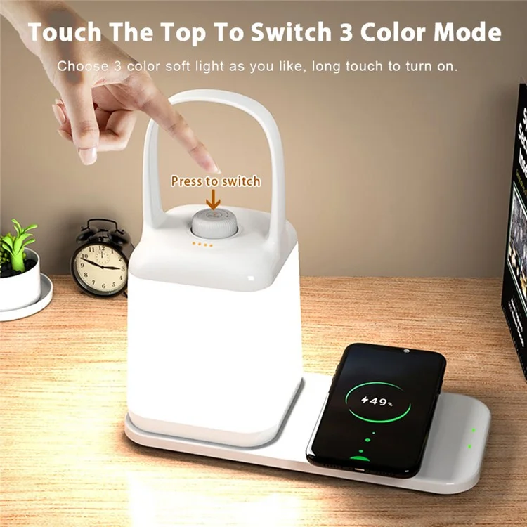 TB-10SW Portable Table Lamp with 5W Wireless Charging Function Dimmable Bedside Night Light - Pink