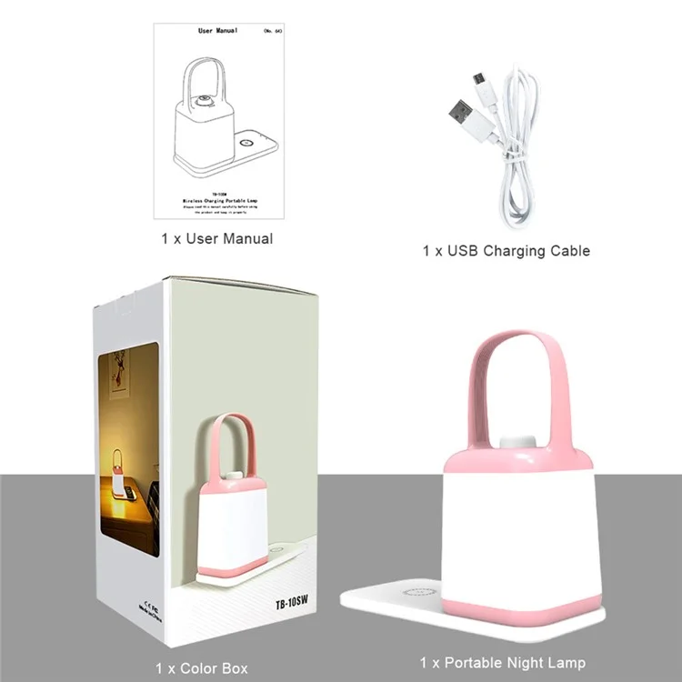 TB-10SW Portable Table Lamp with 5W Wireless Charging Function Dimmable Bedside Night Light - Pink