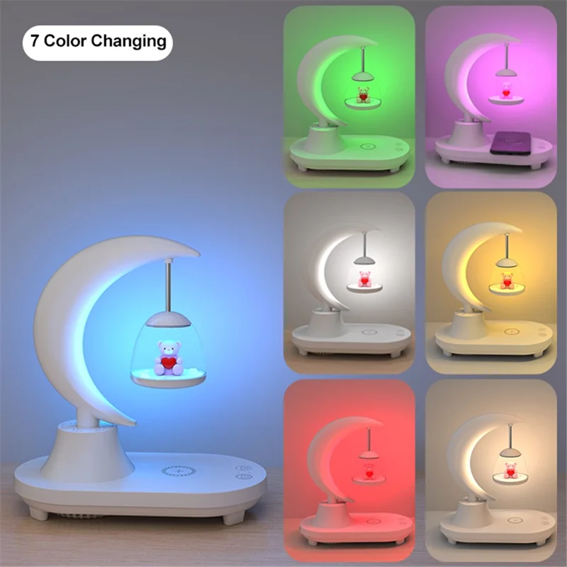 TB-22SFLIWBT Bluetooth-compatible Speaker Colorful Ambient Light Cute Rabbit Style Table Lamp with Wireless 15W Charging