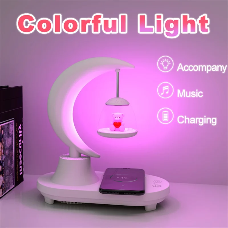 TB-22SFLIWBT Bluetooth-compatible Speaker Colorful Ambient Light Cute Rabbit Style Table Lamp with Wireless 15W Charging
