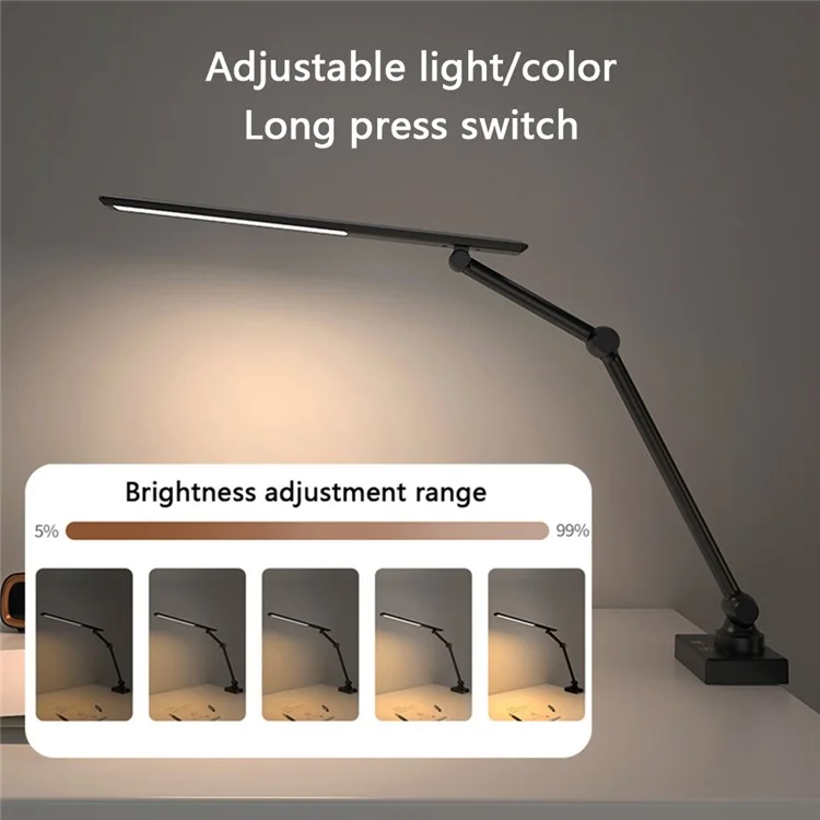 TB-52S LED Desk Lamp Clamp Design Flexible 3 Sections Swing Arm Eye Protection Light (USB Plug-In Powered)