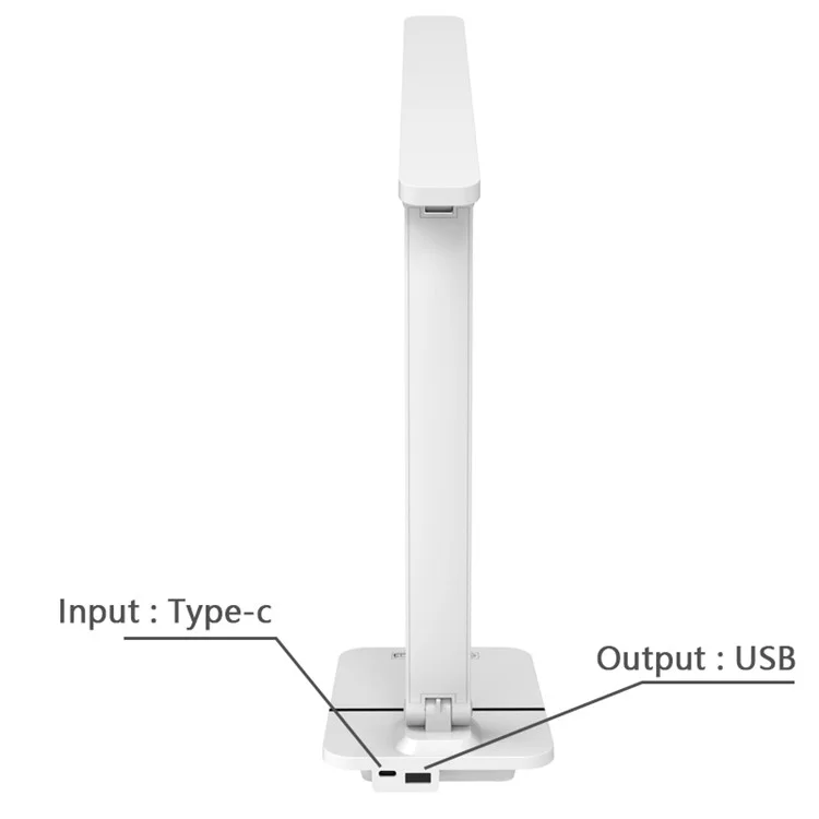 TD-619S-CD Lampe de bureau à gradation USB sans paliers pour étudiant, avec support de téléphone portable