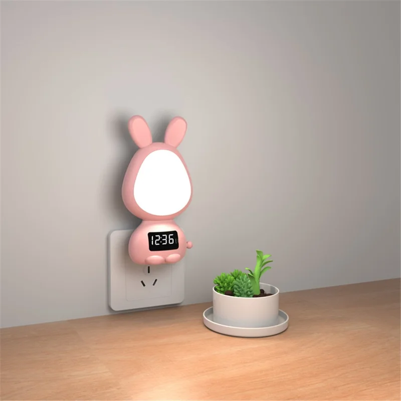 TB-106SLITXO Home Bedroom Night Light Nightlight Plug-in Wall Clock Dimmable Nightlight LED Lamp (EU Plug) - Pink