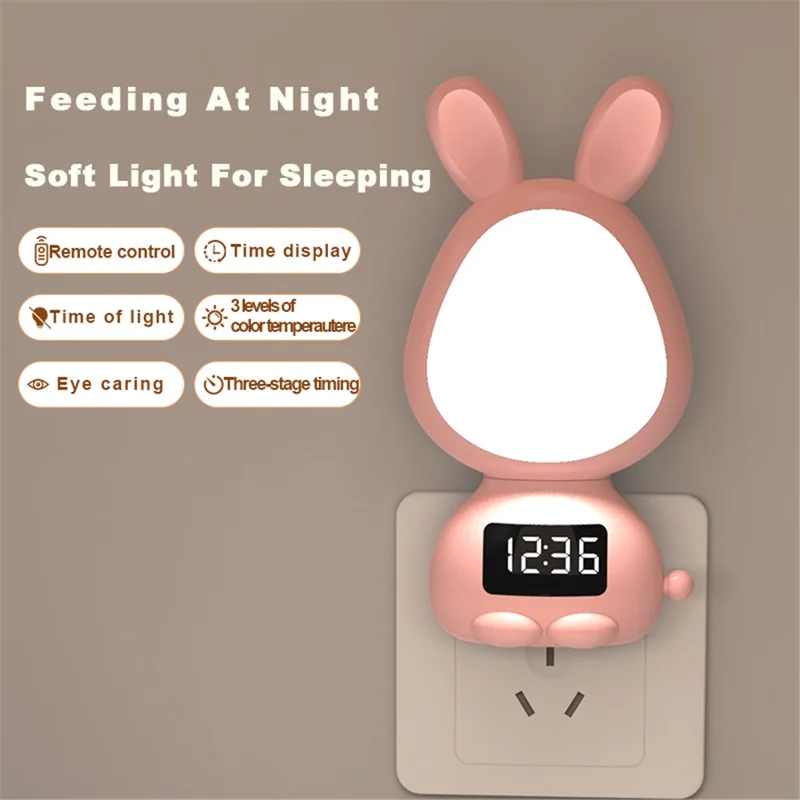 TB-106SLITXO Home Bedroom Night Light Nightlight Plug-in Wall Clock Dimmable Nightlight LED Lamp (EU Plug) - Pink