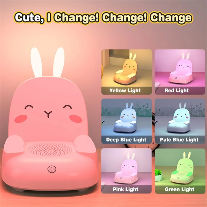 TB-99SLIWBT Rabbit Design 7 Color Ambient Light Bluetooth-compatible Speaker Night Light Table Lamp with 15W Wireless Charging - White