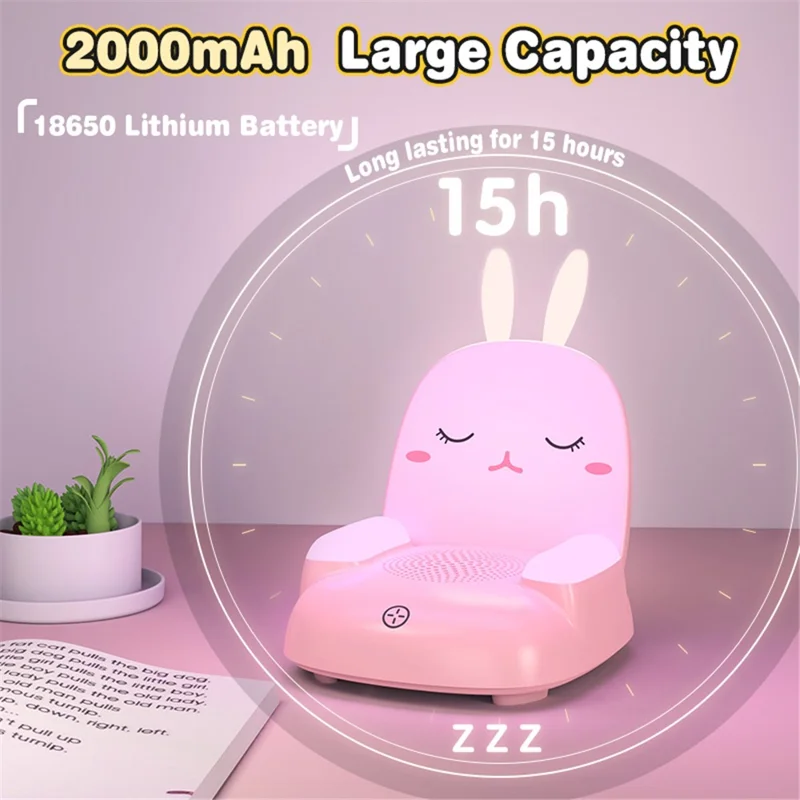 TB-99SLIWBT Rabbit Design 7 Color Ambient Light Bluetooth-compatible Speaker Night Light Table Lamp with 15W Wireless Charging - White