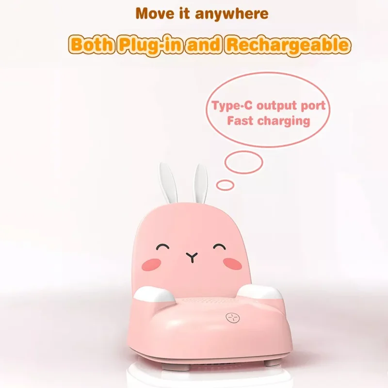 TB-99SLIWBT Rabbit Design 7 Color Ambient Light Bluetooth-compatible Speaker Night Light Table Lamp with 15W Wireless Charging - White
