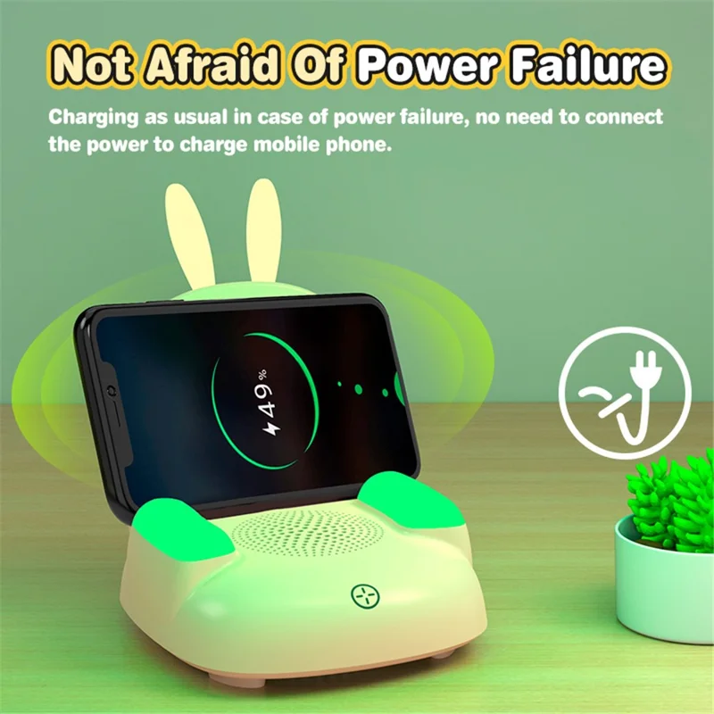 TB-99SLIWBT Rabbit Design 7 Color Ambient Light Bluetooth-compatible Speaker Night Light Table Lamp with 15W Wireless Charging - White