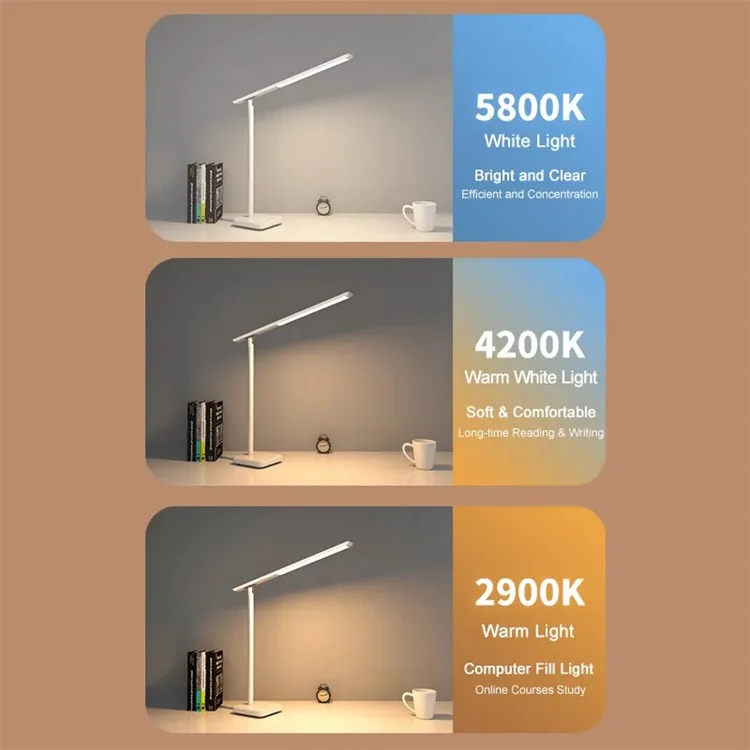 Lámpara de escritorio LED con protección ocular TB-82S Foldable Reading Light con 3 modos de temperatura de color (alimentada por USB)