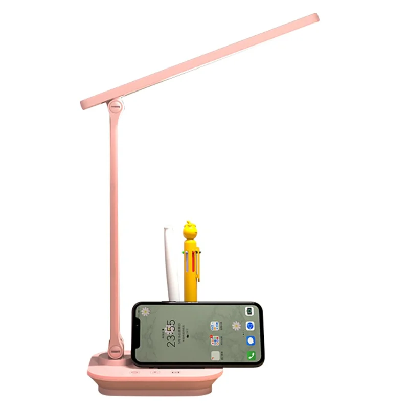 TB-87SLI Battery Powered Folding LED Light 3 Color Temperature Stepless Dimming Night Light with Pen Holder - Pink