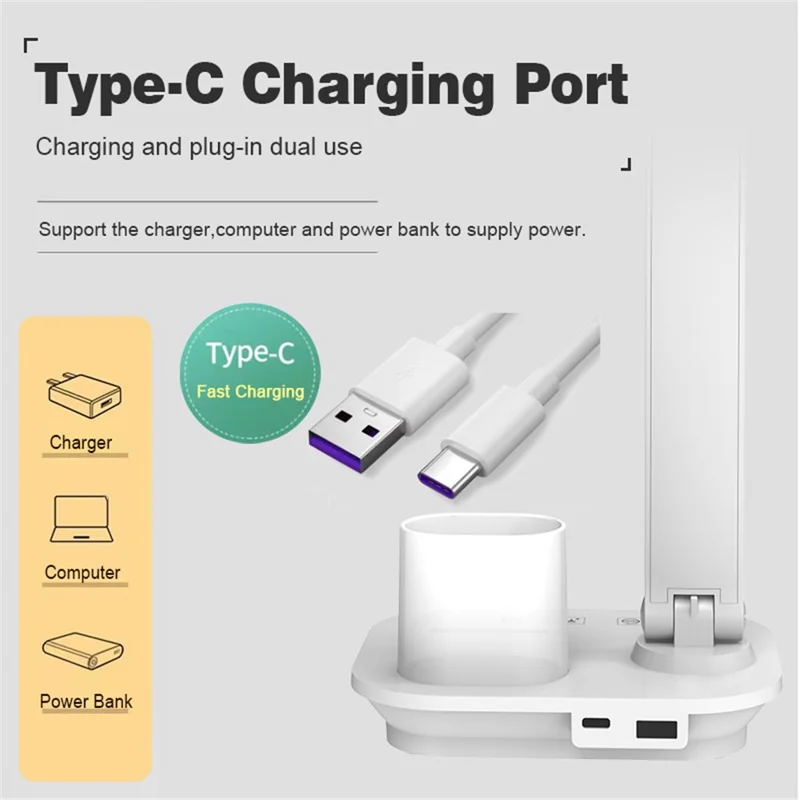 TB-87SLI Battery Powered Folding LED Light 3 Color Temperature Stepless Dimming Night Light with Pen Holder - Pink