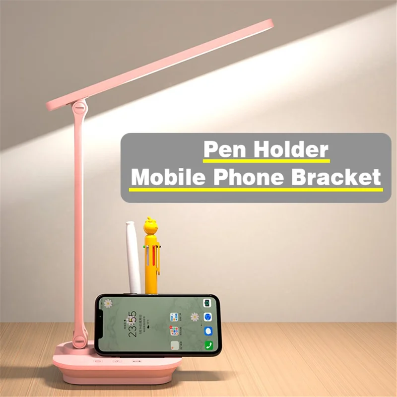 TB-87SLI Battery Powered Folding LED Light 3 Color Temperature Stepless Dimming Night Light with Pen Holder - Pink