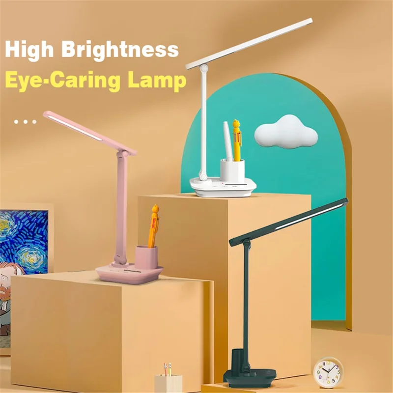 TB-87SLI Battery Powered Folding LED Light 3 Color Temperature Stepless Dimming Night Light with Pen Holder - Pink