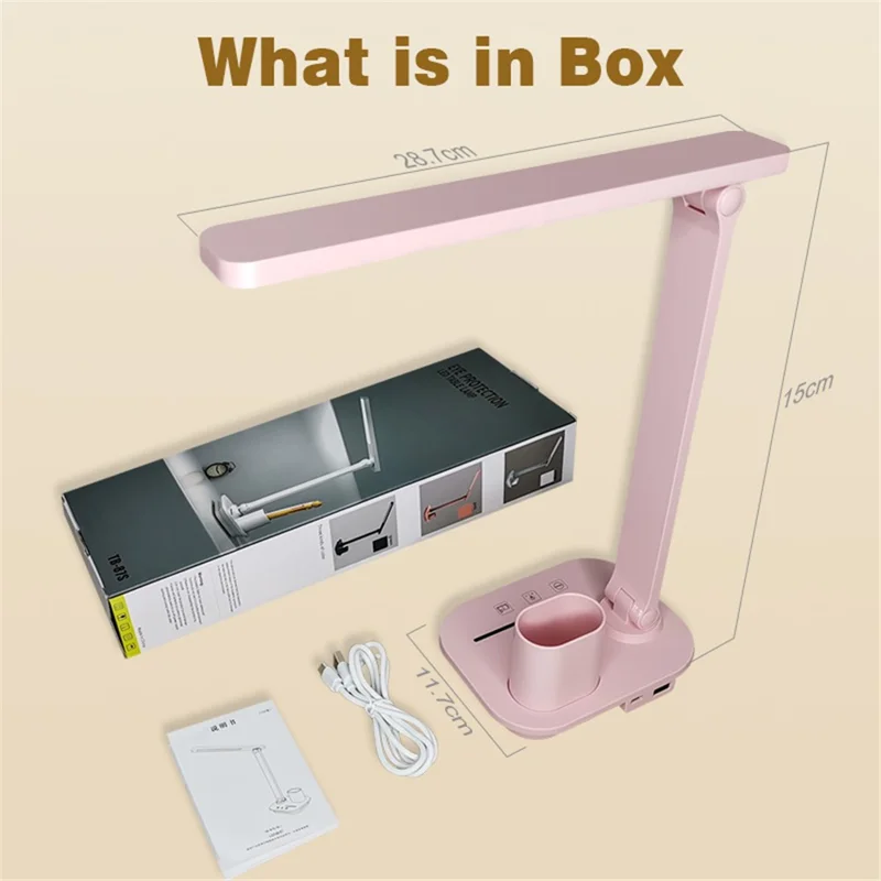 TB-87SLI Battery Powered Folding LED Light 3 Color Temperature Stepless Dimming Night Light with Pen Holder - Pink