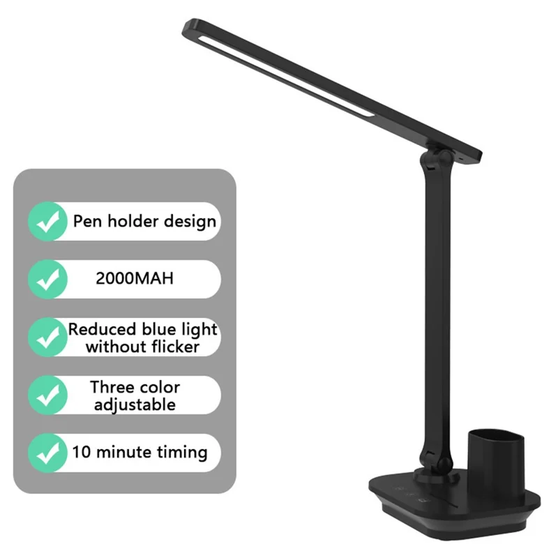 TB-87SLI Battery Powered Folding LED Light 3 Color Temperature Stepless Dimming Night Light with Pen Holder - Green