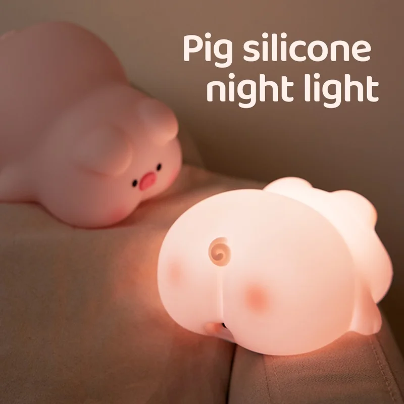 K-1158 Cute Cartoon Pig ABS+Silicone LED Night Lamp Rechargeable Bedside Tap Light (with CE ROHS FCC Certification)