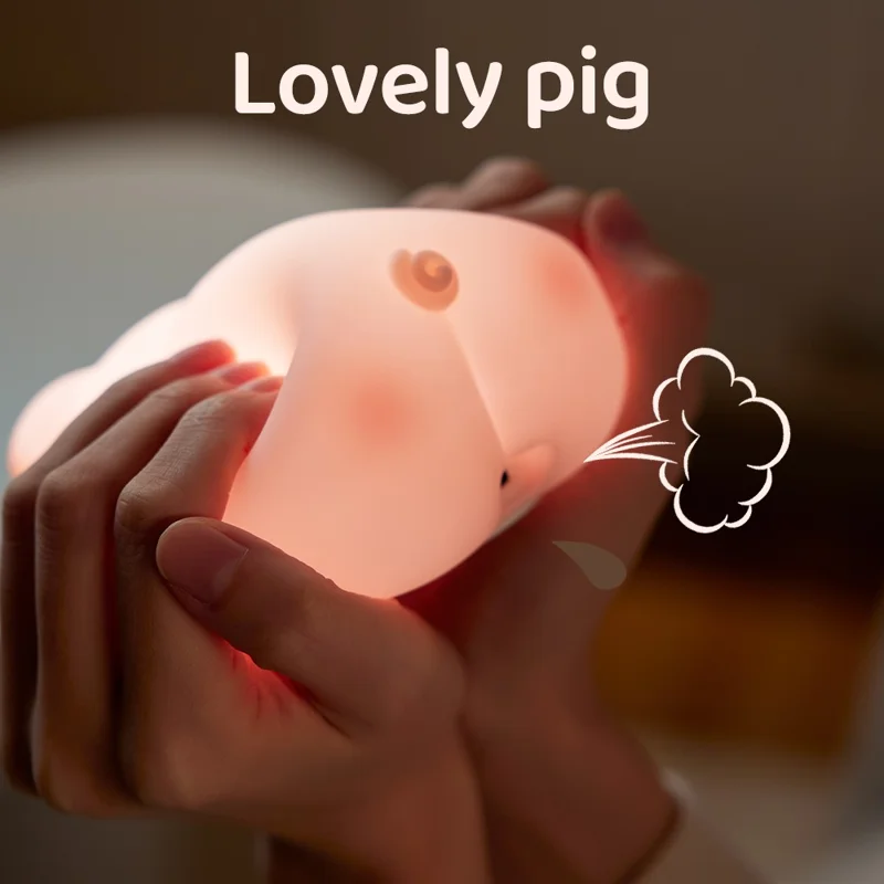 K-1158 Cute Cartoon Pig ABS+Silicone LED Night Lamp Rechargeable Bedside Tap Light (with CE ROHS FCC Certification)