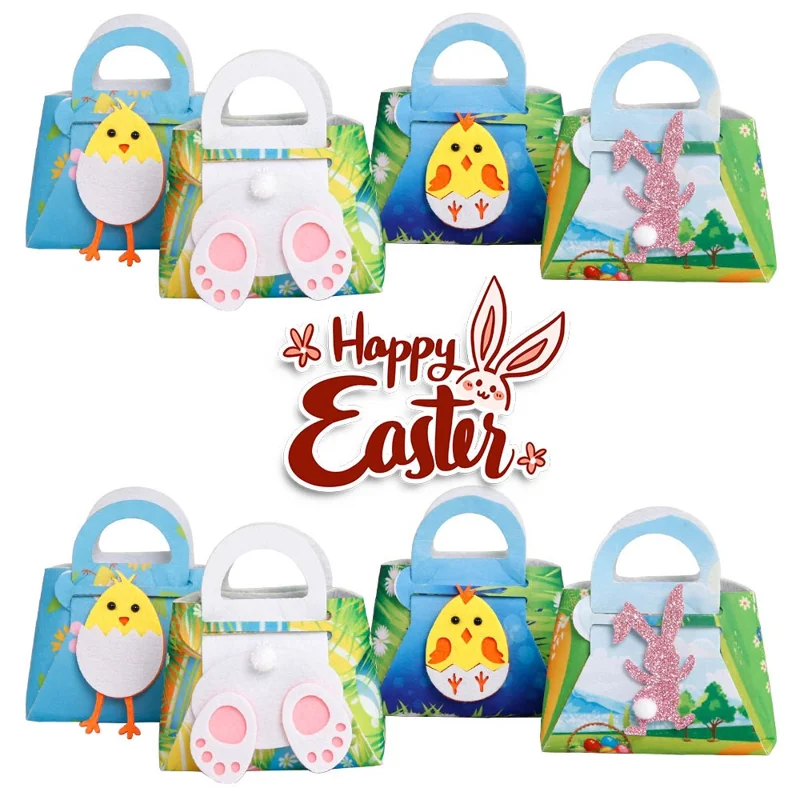 2Pcs Kids Easter Candy Bag Felt Cloth Party Decor Candy Chocolate Storage Tote Bag - Rabbit Style B