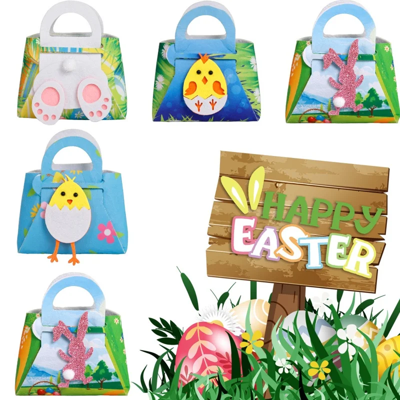 2Pcs Kids Easter Candy Bag Felt Cloth Party Decor Candy Chocolate Storage Tote Bag - Rabbit Style B