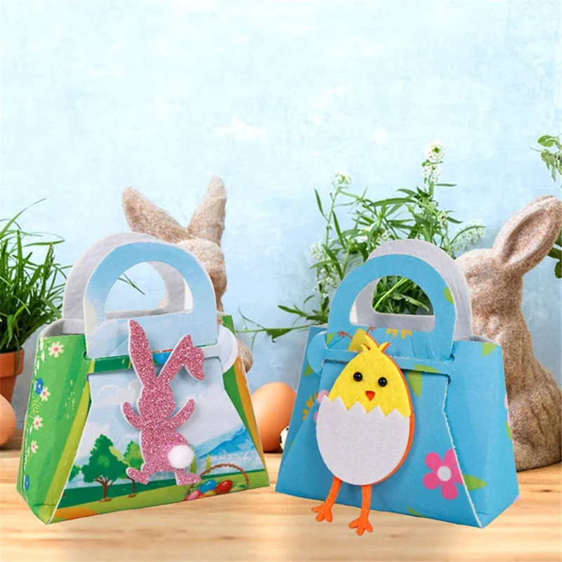 2Pcs Kids Easter Candy Bag Felt Cloth Party Decor Candy Chocolate Storage Tote Bag - Rabbit Style B