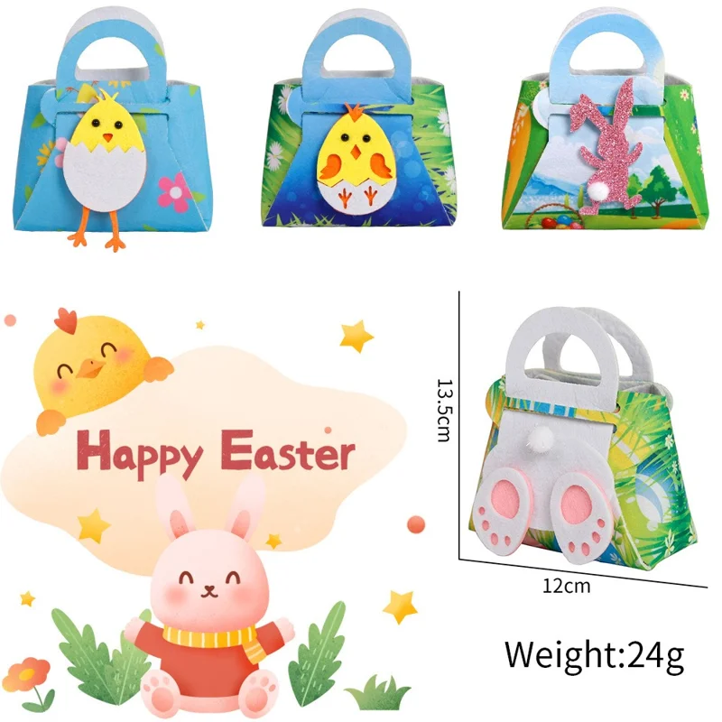 2Pcs Kids Easter Candy Bag Felt Cloth Party Decor Candy Chocolate Storage Tote Bag - Rabbit Style B