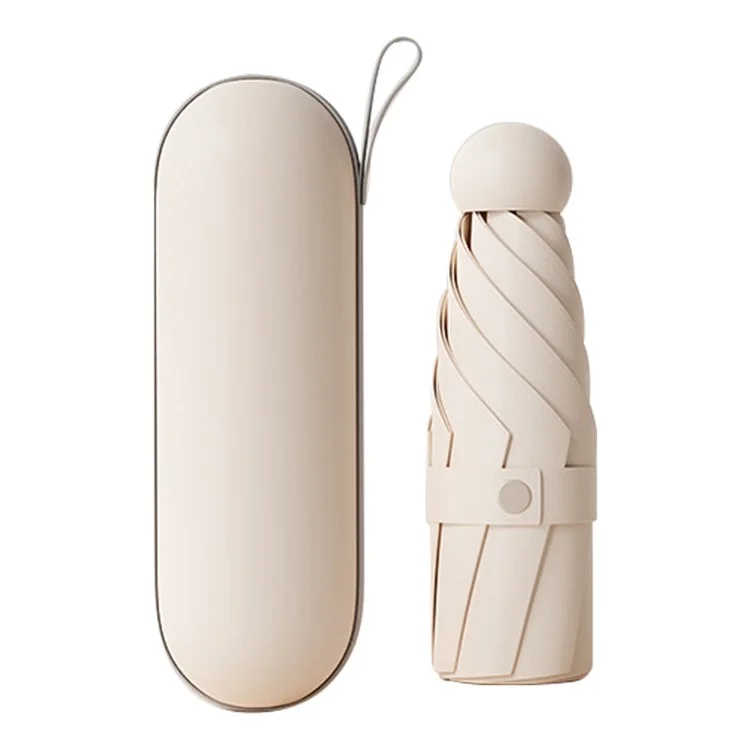 Travel 5-fold 6 Ribs Mini Umbrella Anti-UV Folding Umbrella, with Capsule Case - Beige