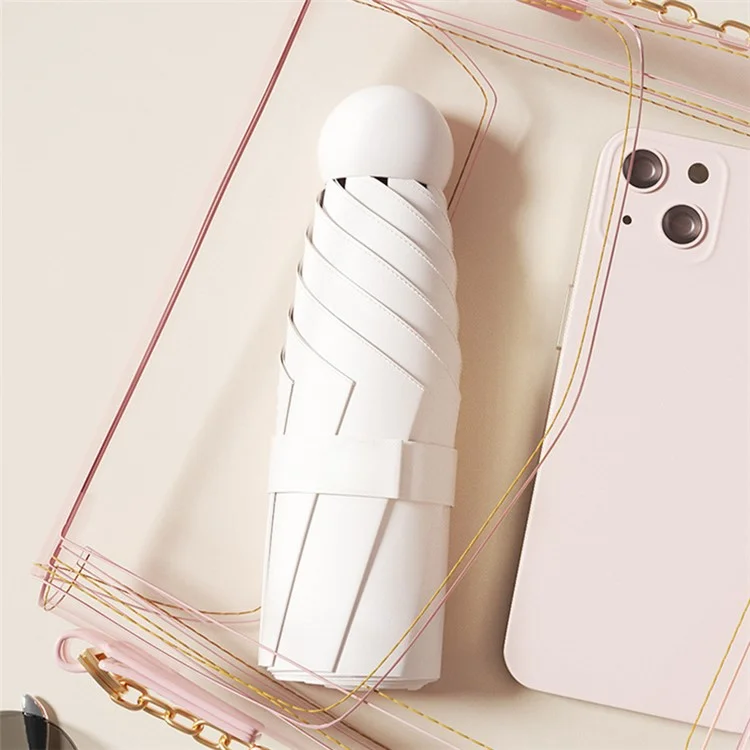 Travel 5-fold 6 Ribs Mini Umbrella Anti-UV Folding Umbrella, with Capsule Case - Beige