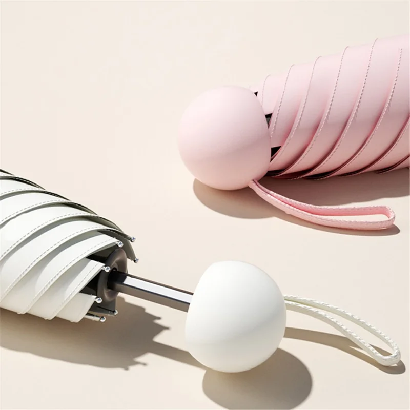 Reise 5-fach 6 Rippen Mini-Regenschirm Anti-UV Faltregenschirm, mit Kapseltasche - Weiß